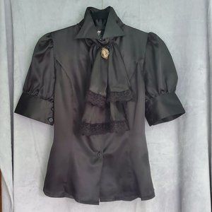 NWOT Black Retroscope Fashions Lady Victoria Blouse w/ Jabot & Cameo